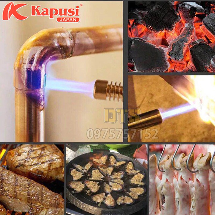 Đèn khò gas cao cấp Nhật Kapusi Japan đồng 100% nguyên khối, điều chỉnh nhiệt độ 1500 độ C, hàn ống đồng, phục vụ nấu ăn