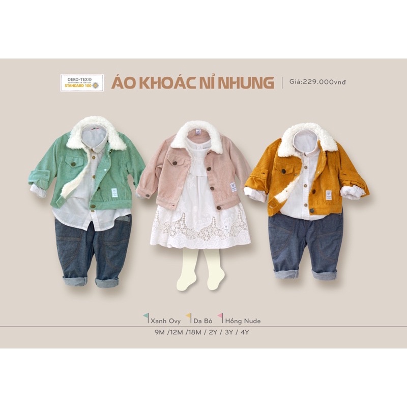 Áo khoác nỉ nhung HNEE siêu đẹp thời trang cho bé