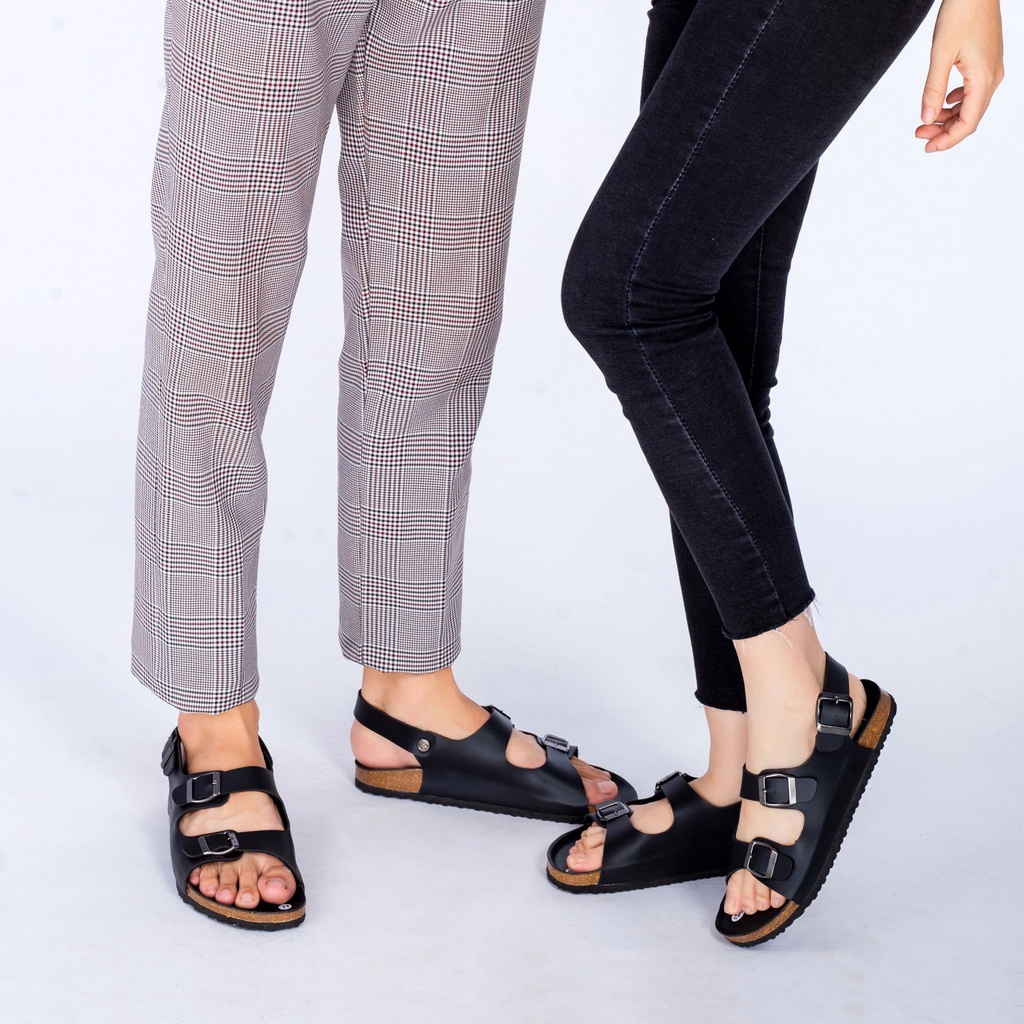 Sandals birken da PU cao cấp quai ngang sandals đế trấu thời trang unisex chính hãng Bioline