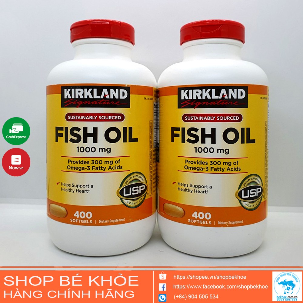 Viên uống dầu cá Fish Oil Kirkland - Omega 3 Fish Oil 1000mg Kirkland 400v của Mỹ