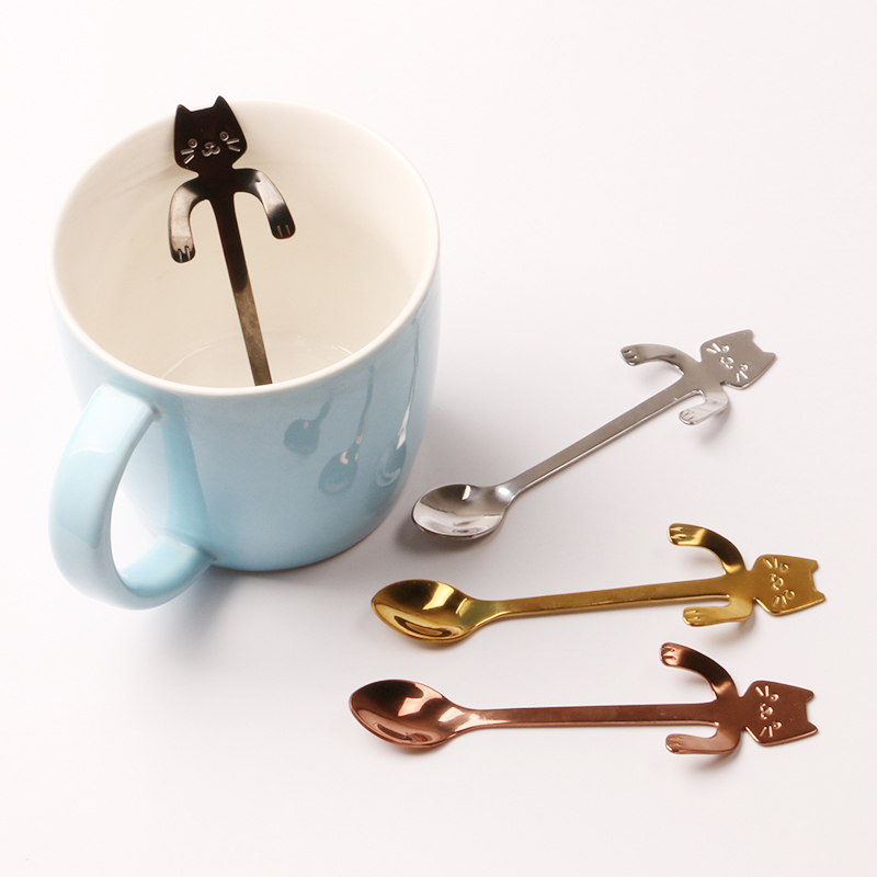Muỗng Cà Phê Cán Dài Hình Mèo Bằng Thép Không Gỉ
