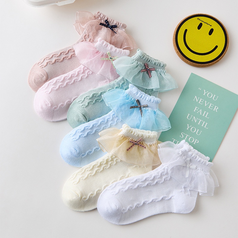 Vớ cotton Mỏng Phối Nơ Thoáng Khí Thời Trang Cao Cấp Dành Cho Bé Màu Sắc