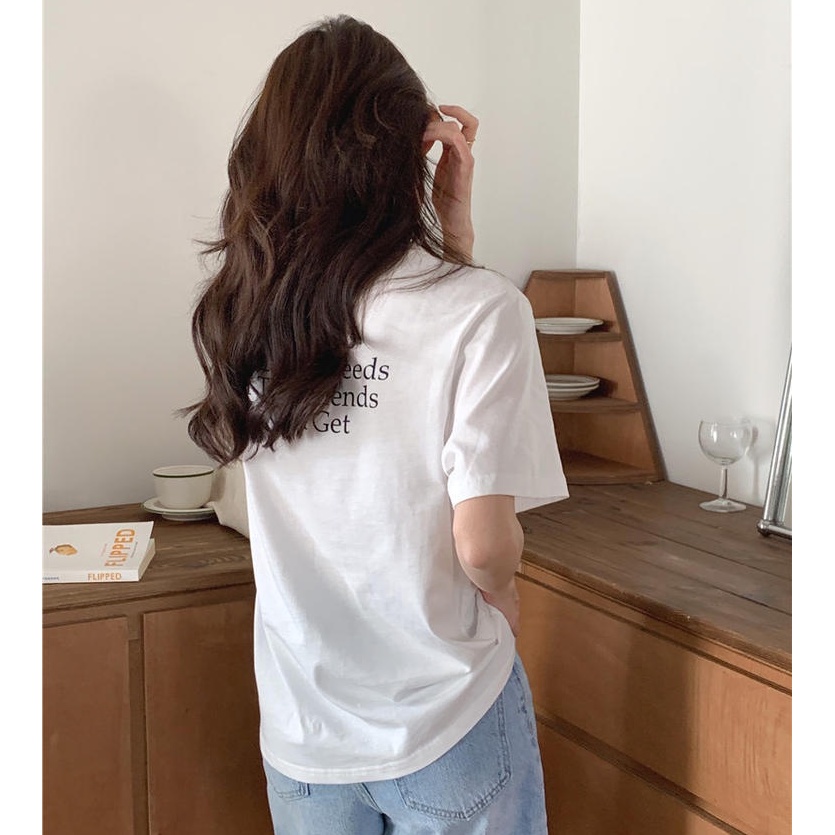 Áo Thun Tay Ngắn Cổ Tròn In Chữ Dáng Rộng Phong Cách Hàn Quốc 50371