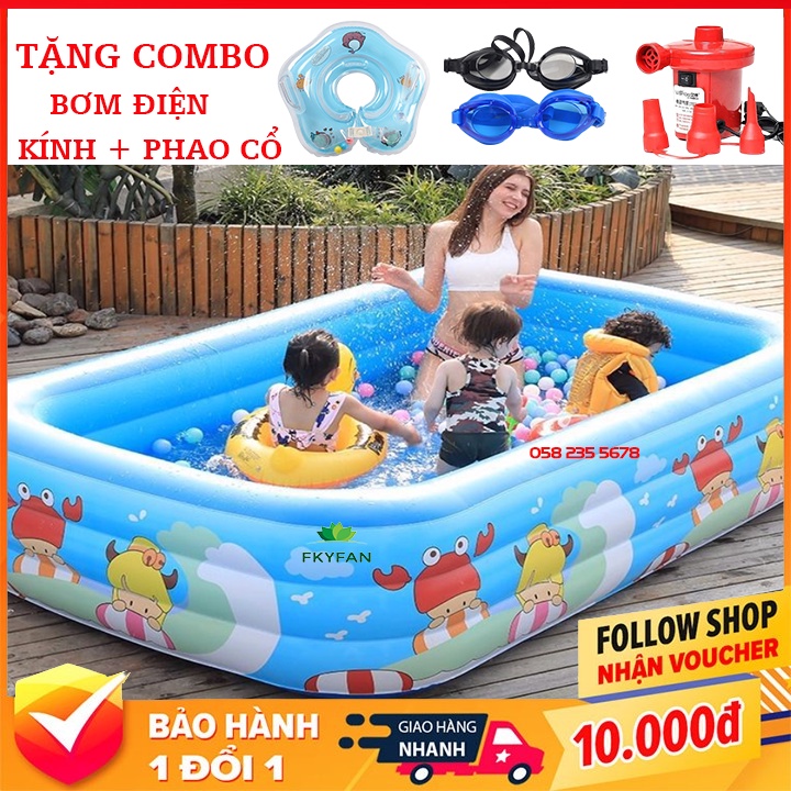 Bể bơi phao cho bé 3 tầng loại 2m1 và 2m6 Hồ bơi cho bé và người lớn đáy 2 lớp chống trượt an toàn cho bé