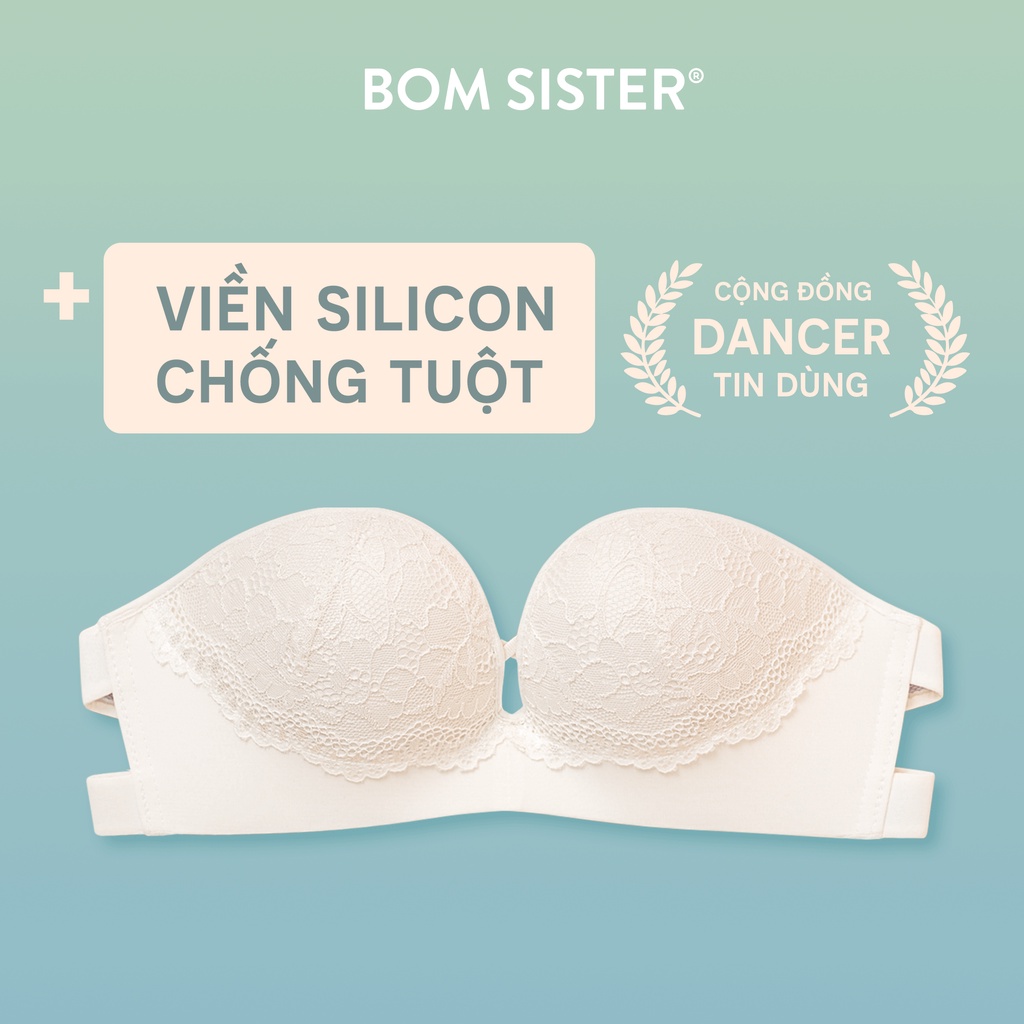 Áo Lót Mút Vừa Chất Su Phối Ren Không Gọng Màu Trơn Viền Silicon Chống Tuột Bom Sister A1156
