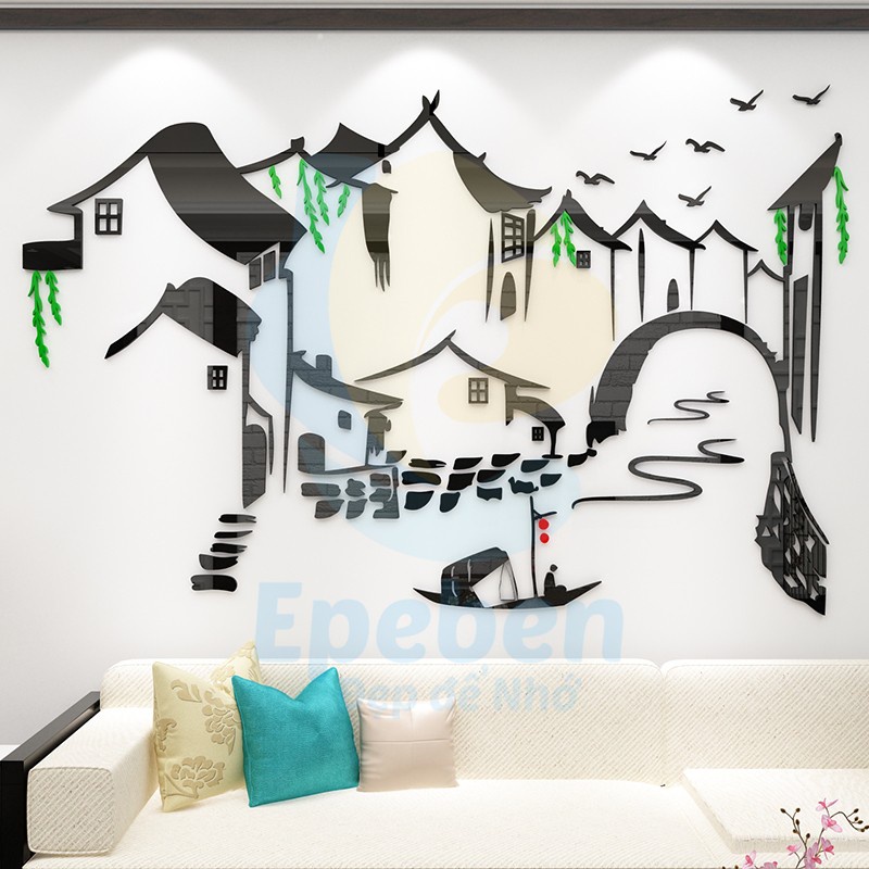 Tranh dán tường mica 3d decor khổ lớn tranh mặc thủy mica 3d trang trí quán ăn, nhà hàng, nail Nhiều Size - EPeBen