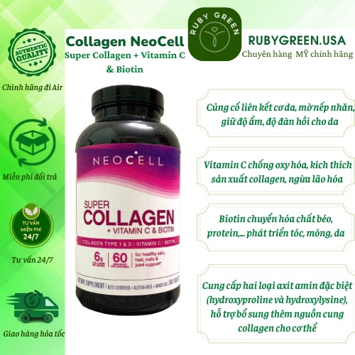 Viên uống Collagen Neocell Super Collagen + Vitamin C & Biotin 360 Viên