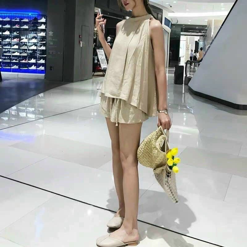 Sét Đũi Tiểu Thư Gồm Áo Yếm Kèm Quần Short Đủ Size Hàng Đổ Shop