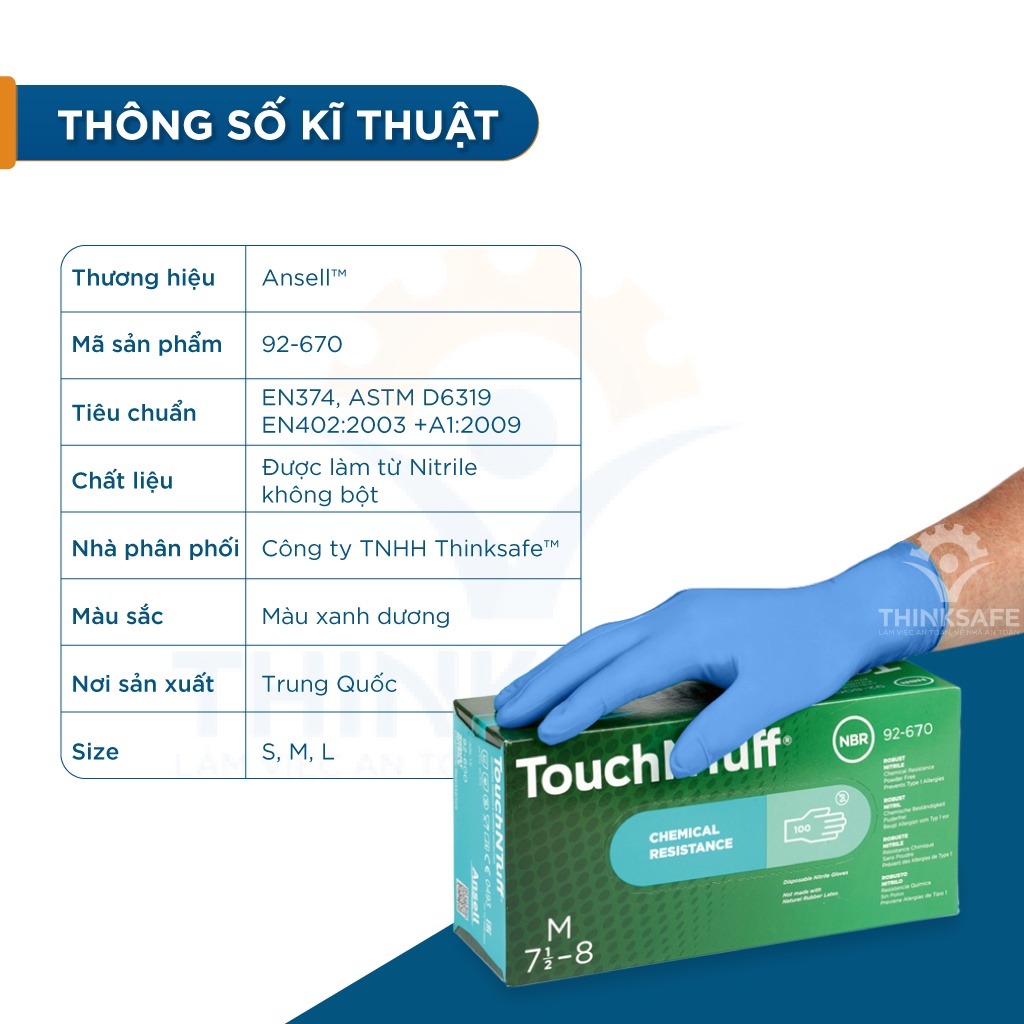 Găng tay cao su Ansell 92-670 chống dầu chống hoá chất, găng dai, ôm tay, găng công nghiệp - THINKSAFE