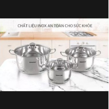 Bộ 3 nồi 16cm 20cm 24cm  inox 5 đáy SHG788