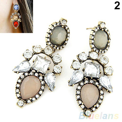 Cặp khuyên tai thiết kế hoa đính đá quý nhân tạo sang trọng dành cho nữ