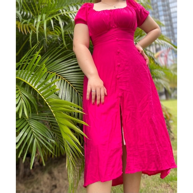 Bigsize Đầm maxi ngực nhún nút bọc Jolie dress