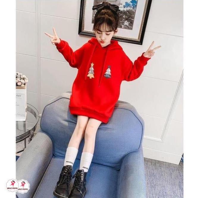 Áo hoodie noel lót nỉ  bé gái 7 8 9 10 11 12 tuổi☑️ áo hoodie dài tay form rộng size đại 30kg 35kg 40kg