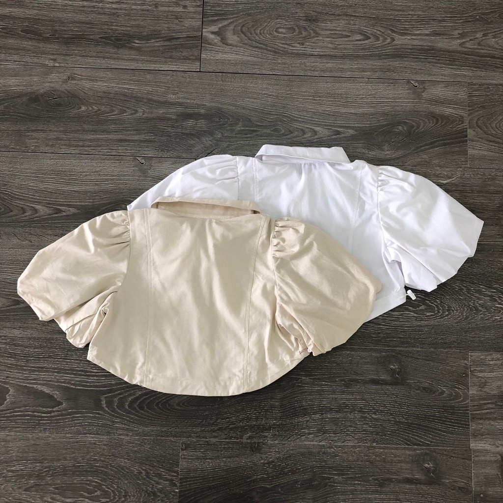 Áo croptop sơ mi nữ rút eo