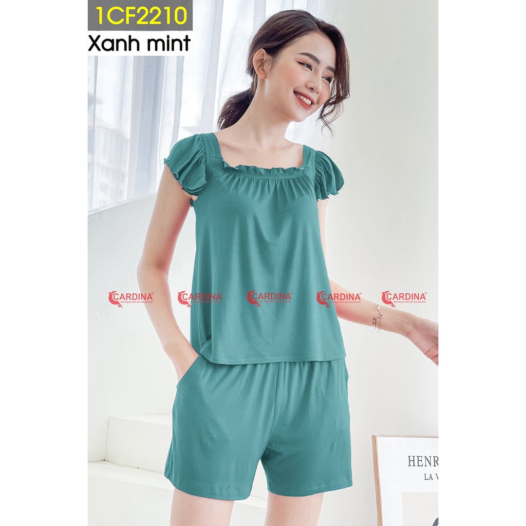 Bộ mặc nhà nữ Cardina nhún bèo cộc tay chất cotton nhật cao cấp