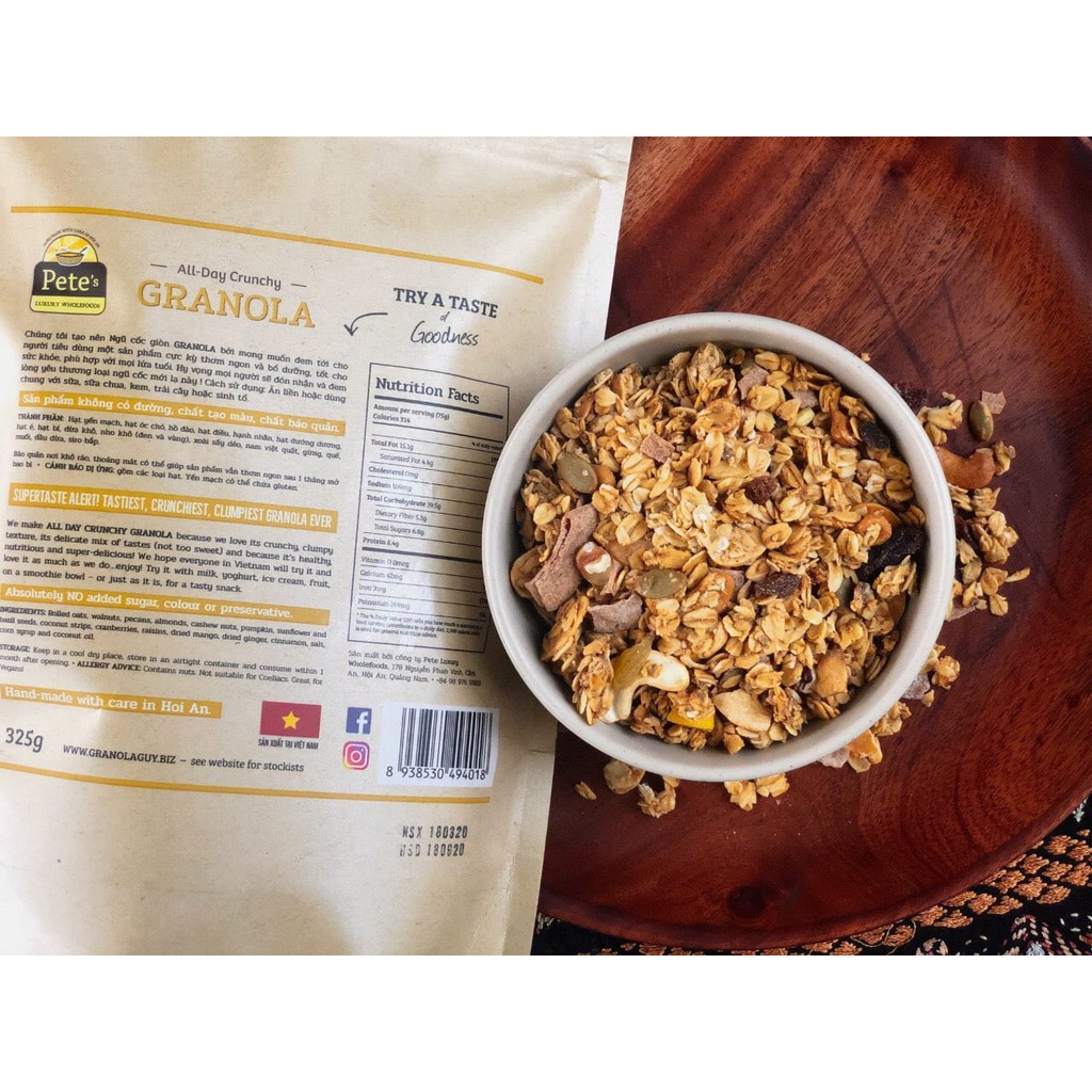 Ngũ cốc sấy khô, hạt dinh dưỡng , giảm cân , PETE Granola 325G