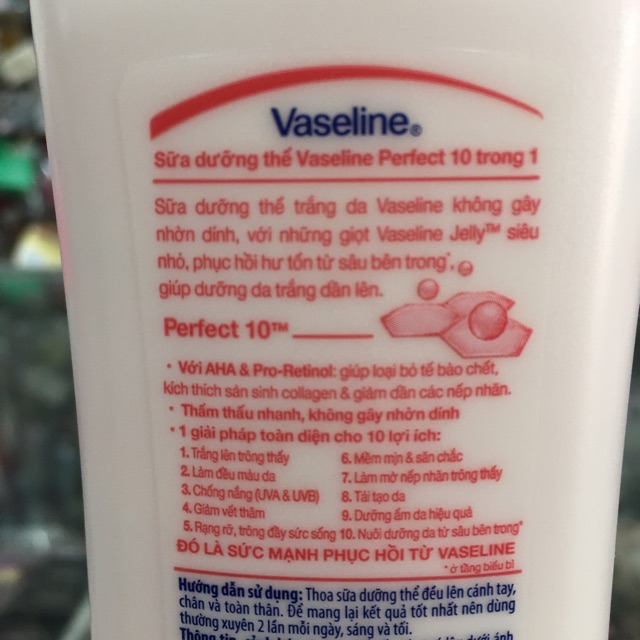 Sữa dưỡng thể Vaseline Healthy White Perfect 10 chai 200ml