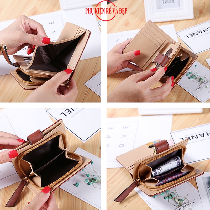 Ví Ngắn Nữ Mini Cầm Tay LEAF Gấp 3 Nhỏ Gọn Nhiều Ngăn Tiện Dụng PKR19