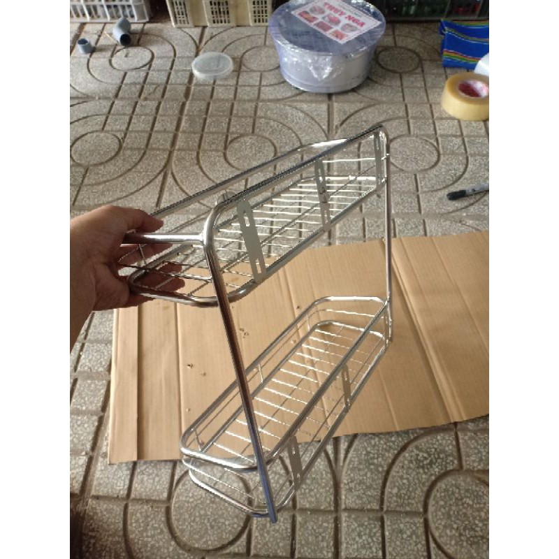 Kệ gia vị inox ống treo tường 2 tầng - Tặng kèm ốc vít