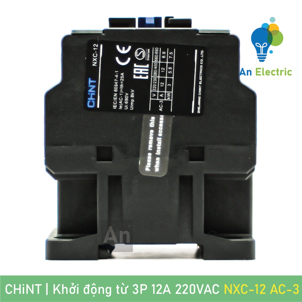 Khởi động từ 3P 12A 220VAC CHINT NXC-12 1NO+1NC AC-3 chuyên dụng điều khiển động cơ