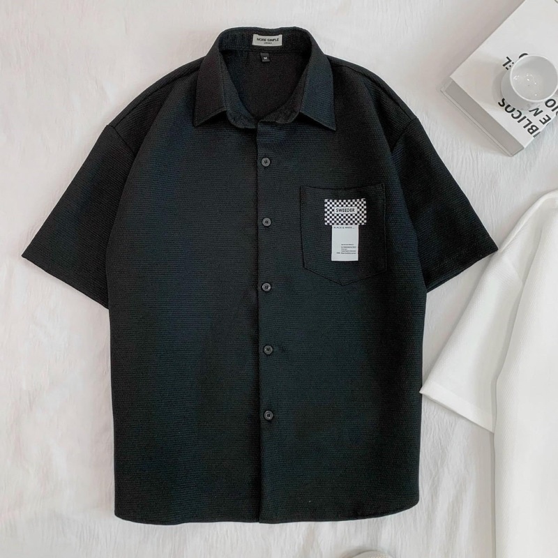 Sơmi tay lỡ SWEEDER màu ĐEN/TRẮNG  Nam nữ unisex  Áo Sơ Mi form rộng style Ulzzang/ Jaystoree2