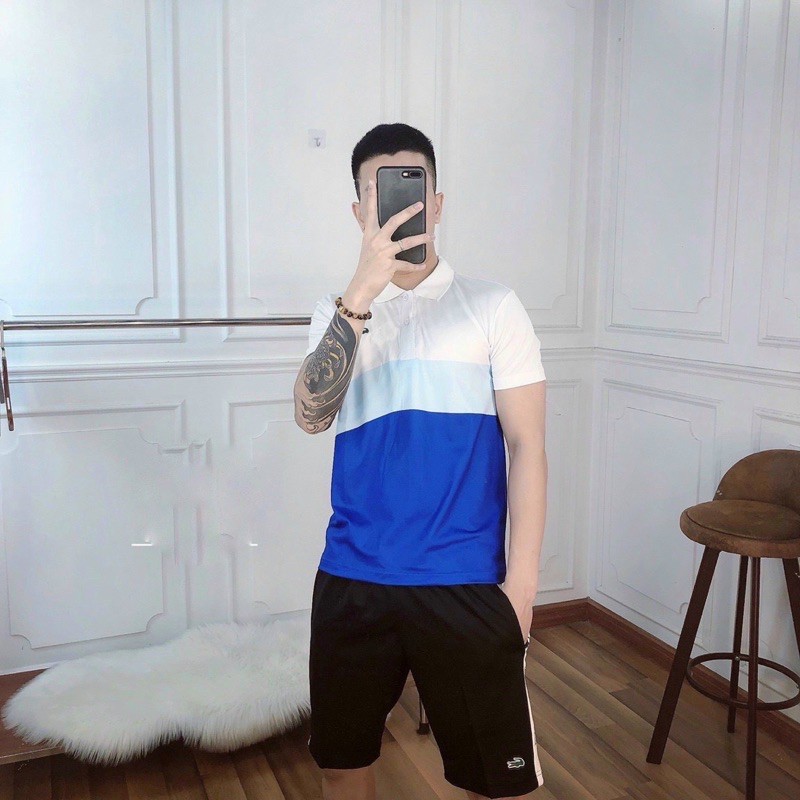 Bộ Hè Nam Cá Sấu Pha Màu Thêu Vạch Cực Sang | BigBuy360 - bigbuy360.vn