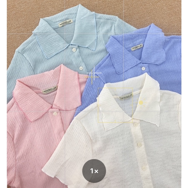 Áo Croptop Tay Ngắn Cổ Sơ Mi Kiểu Dáng Hàn Quốc - Minipie