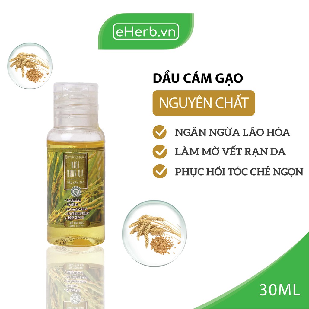 Dầu Cám Gạo Nguyên Chất Thiên Nhiên Dưỡng Da, Dưỡng Tóc, Dưỡng Môi MILAGANICS 30ml (Chai)