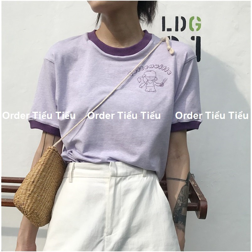 Áo thun ulzzang nữ viền đậm màu tím pastel