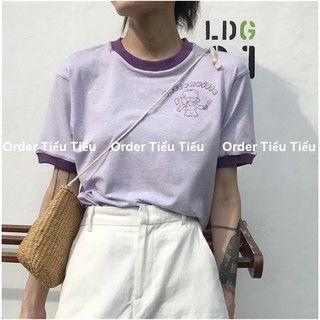 Áo thun ulzzang nữ viền đậm màu tím pastel