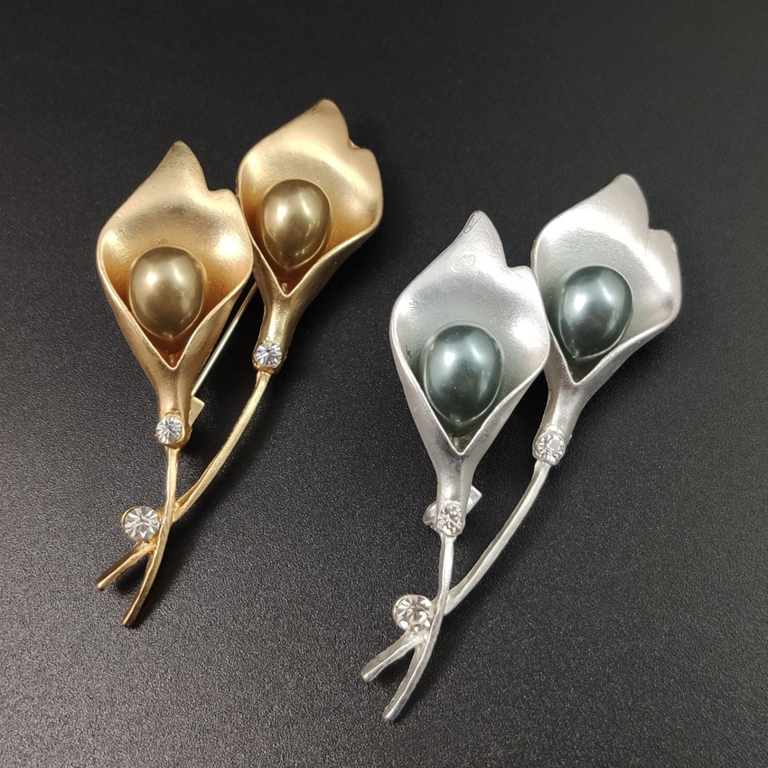 Ghim cài áo hình hoa tulip đính ngọc trai giả thời trang cho nữ