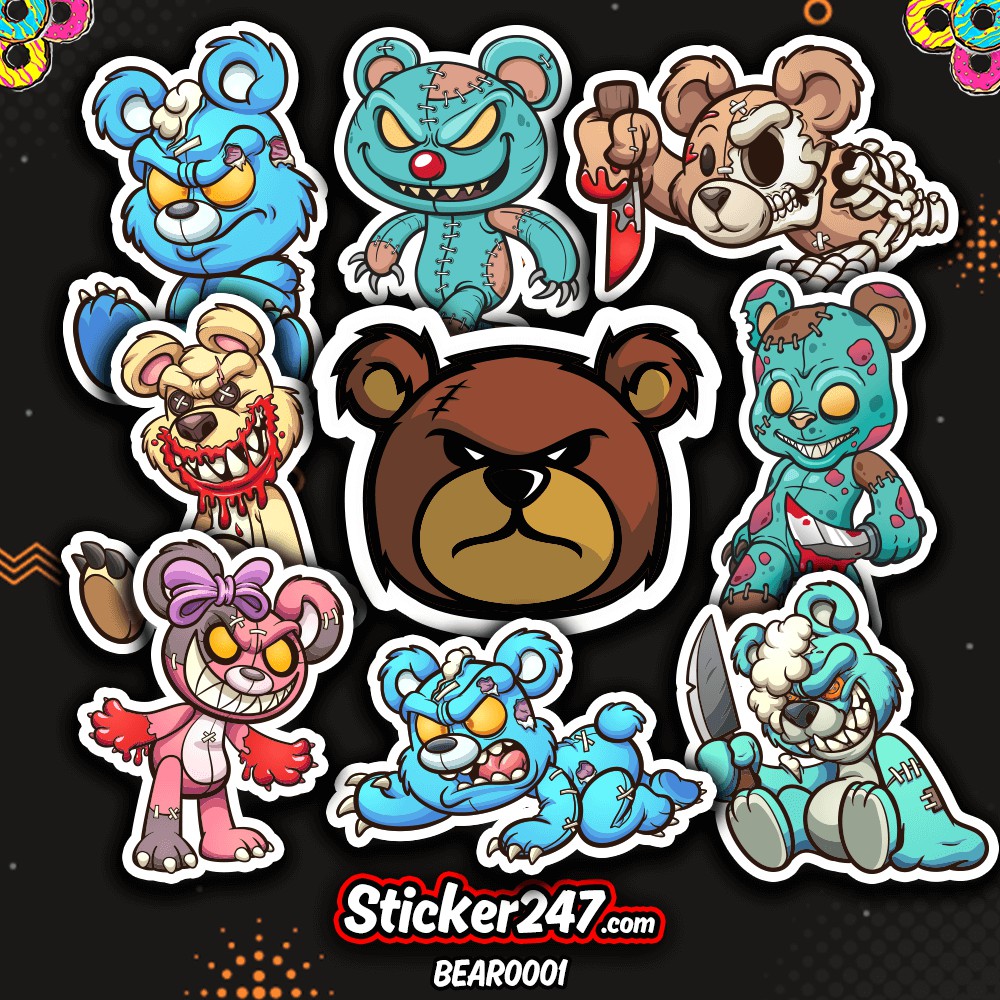 Sticker Gấu Teddy Halloween 𝑭𝒓𝒆𝒆𝒔𝒉𝒊𝒑 chống nước, sticker dán laptop, điện thoại, đàn guitar, mũ bảo hiểm, vali