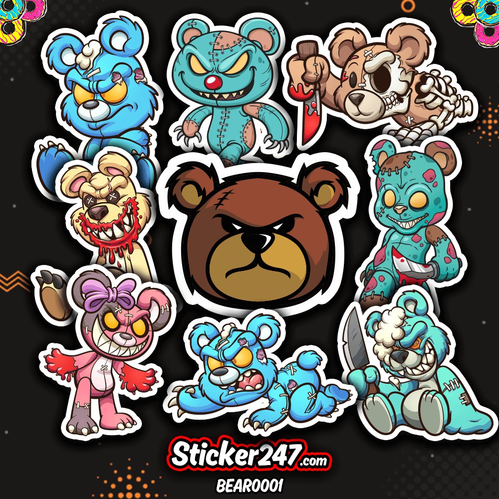 [𝗦𝗲𝘁 𝗦𝘁𝗶𝗰𝗸𝗲𝗿] Decal Hình dán Vinyl Sticker chống nước, chống UV Gấu Teddy - BEAR0001 - Sticker 247