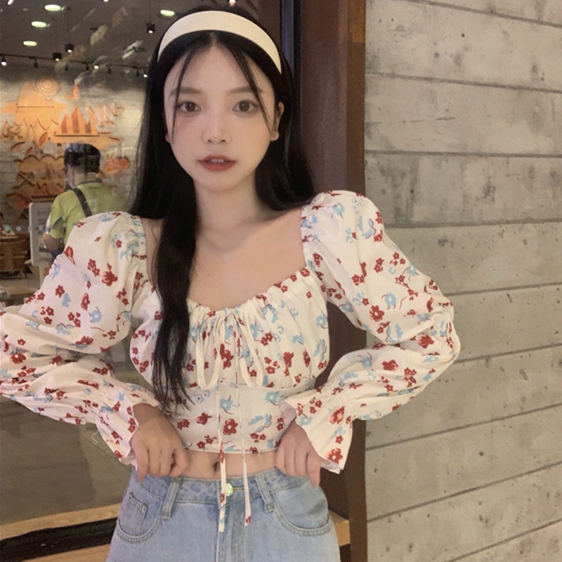 Áo Sơ Mi Tay Dài In Hoa Kiểu Hàn Quốc Dễ Thương