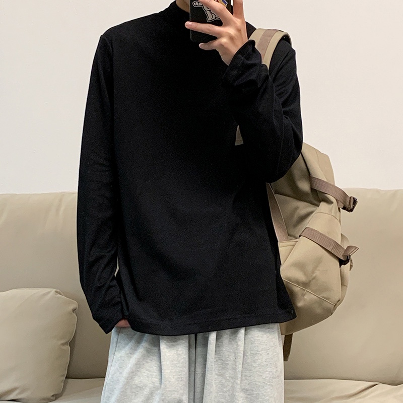 Áo thun tay dài cổ cao thời trang dành cho nam Hàn Quốc unisex simple cotton áo dài tay