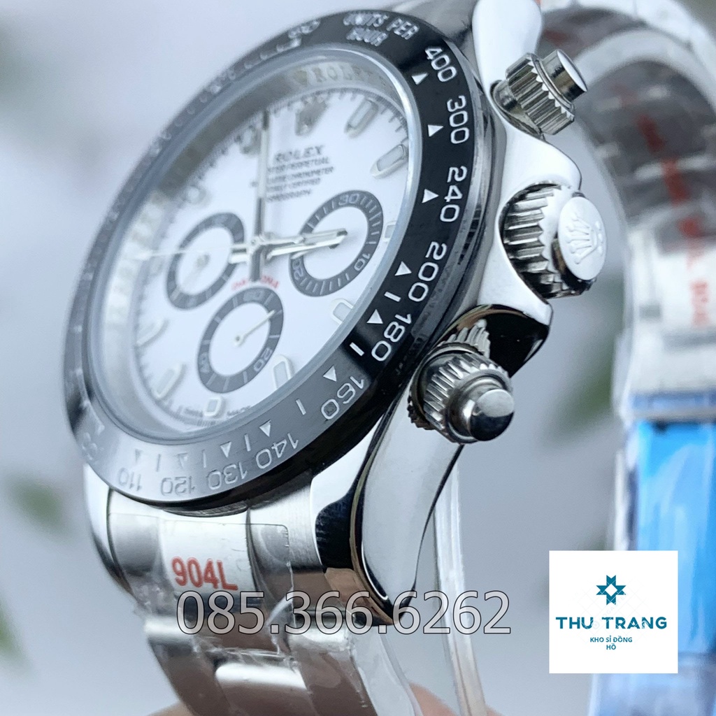 Đồng hồ nam Rolex cơ máy nhật mẫu 3 nút mặt trắng viền đen dây thép size 41-42mm