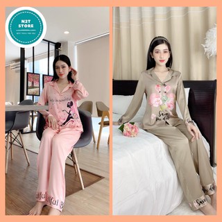 Bộ đồ mặc nhà đồ ngủ pijama lụa satin cao cấp xịn mịn mát họa tiết sang trọng 022