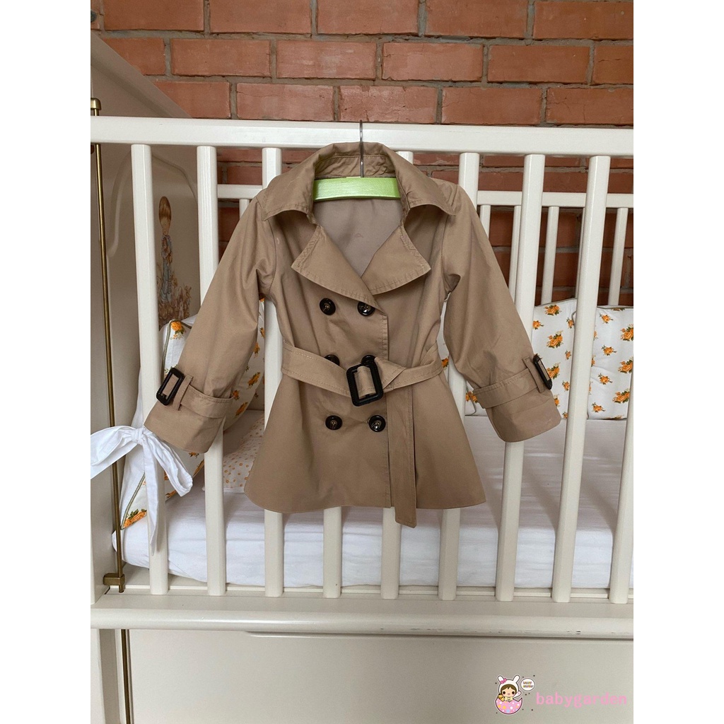 Áo Khoác Tay Dài Cài Hai Hàng Nút Kèm Thắt Lưng Thời Trang Cho Bé Gái