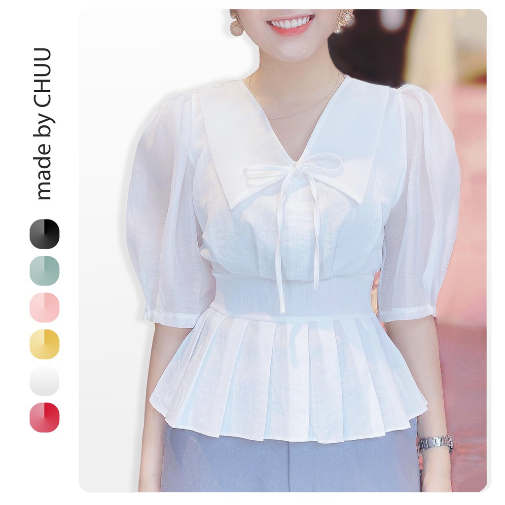 Áo sơ mi peplum công sở lưng thun che bụng CHUU A5559