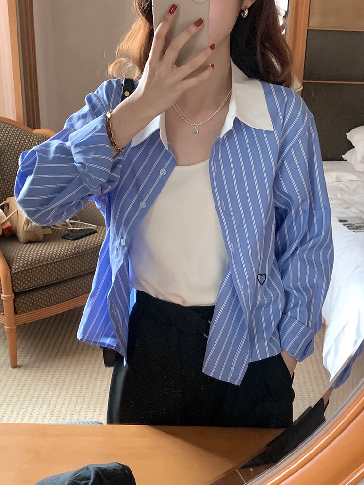 Áo sơ mi Peppermint dài tay họa tiết kẻ sọc phong cách thời trang mới 53560