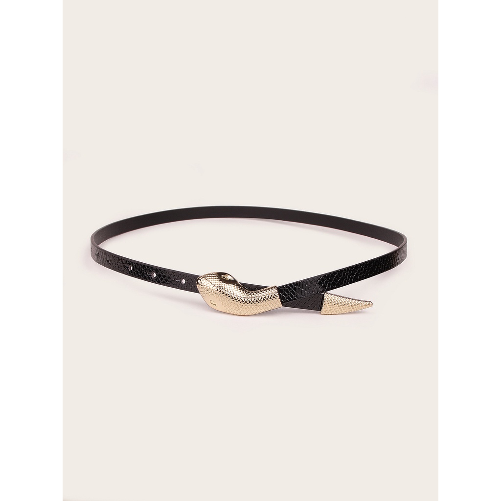 Thắt Lưng Da Rắn Cài Khóa Kim Loại Phong Cách Phương Tây Cá Tính Cho Nữ