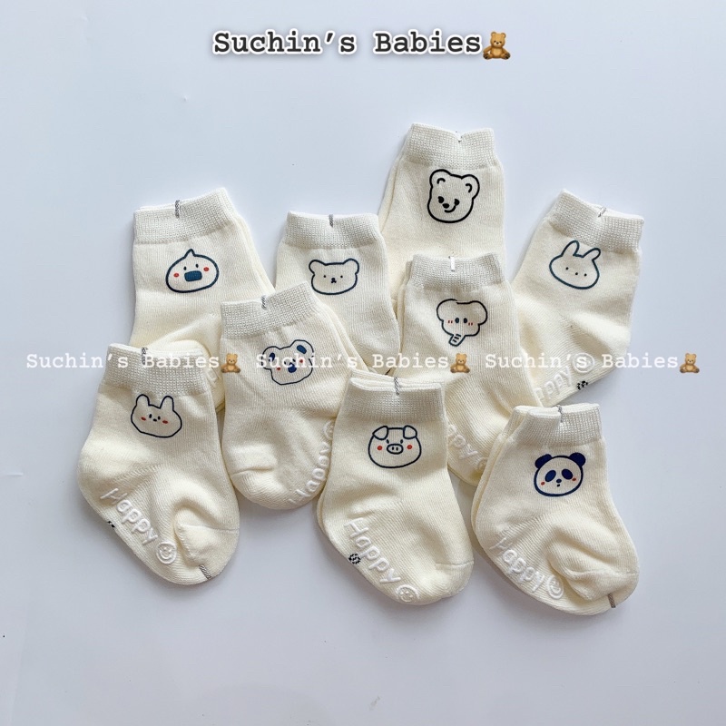 Tất trắng hình cute có đế chống trượt cho bé Suchin TKID0023