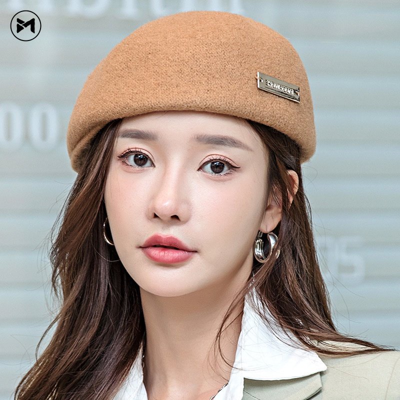 Mũ Beret Len Phong Cách Vintage Anh Quốc Thời Trang Thu Đông Cho Nữ