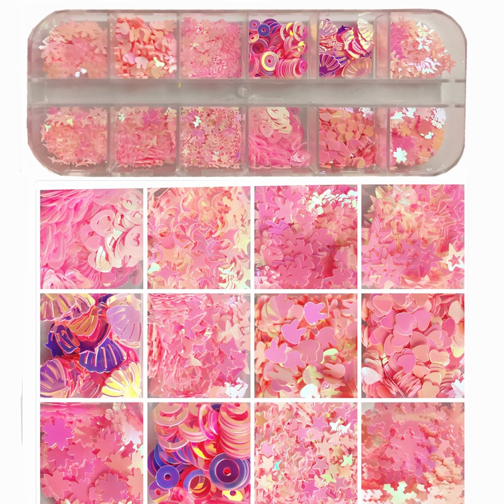 [Hàng mới về] Hộp sequin trang trí móng diy hình trái tim/con bướm kháng nước chủ đề lễ tình nhân
