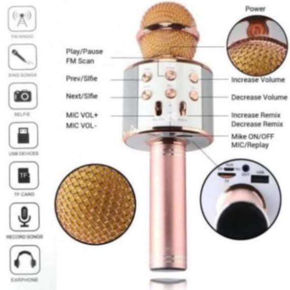 Micro hát karaoke Bluetooth 3in1 kèm loa WS-858 có out âm thanh ra loa lớn