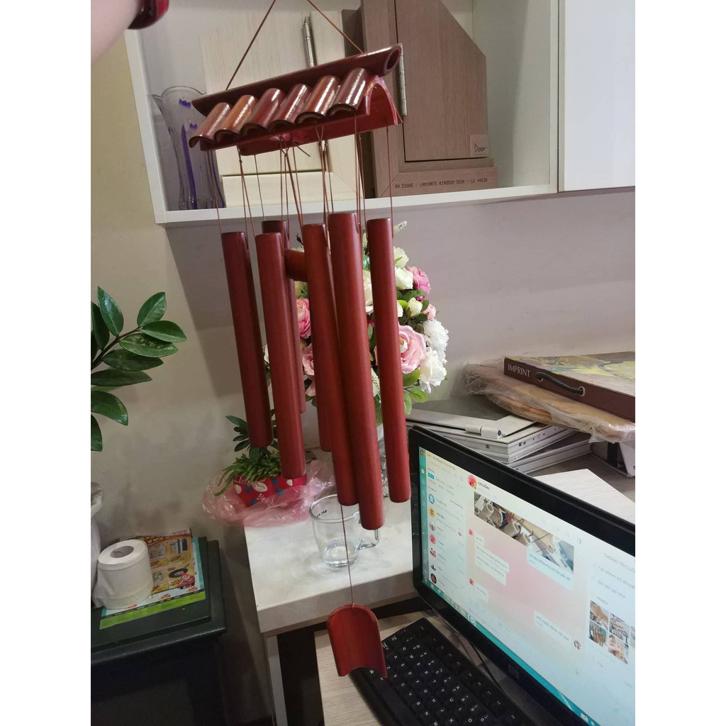 Chuông gió phong thủy tre trúc chuông gió tre mái đỏ