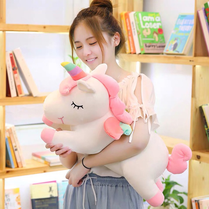 Gấu bông hình kỳ lân màu hồng đáng yêu thú nhồi bông unicorn ngựa 1 sừng làm quà tặng siêu cưng (50cm)
