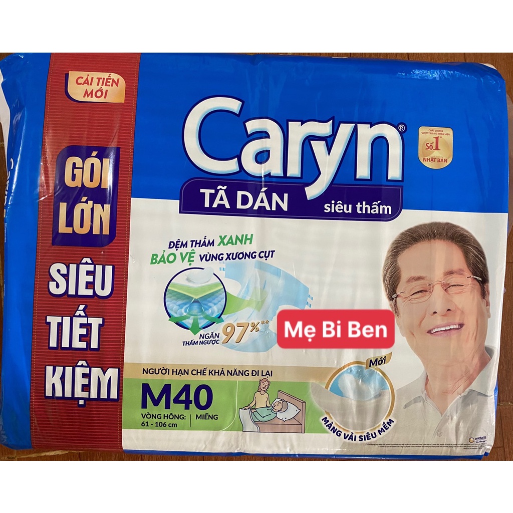 [GIÁ THÙNG 2 GÓI] Tã Bỉm Dán Người Lớn Caryn Siêu Thấm Size M40/ML40 Miếng Gói Siêu Tiết Kiệm