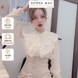 Áo sơ mi voan tiểu thư, Áo tơ óng 2 lớp cổ bèo cự xinh mặc đi làm, đi chơi . Mã 09