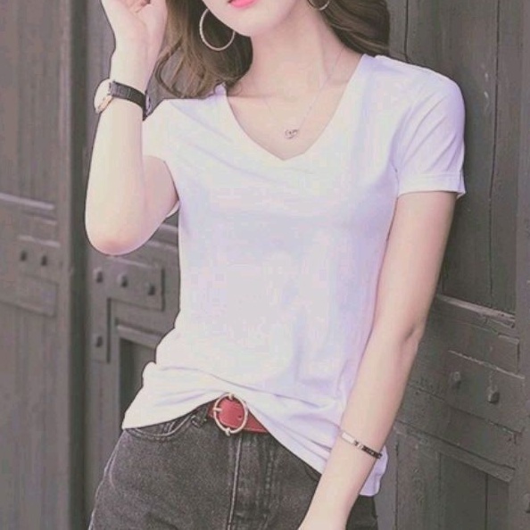 Áo thun Body Cổ Tim Ngắn Tay Chất Gân Mềm Laca Store, áo phông BASIC cổ V, Áo thun trơn ngắn tay nữ C13-1
